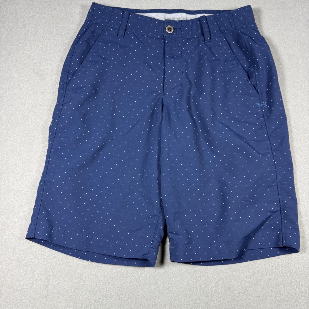 Under Armour Mens Golf Shorts 30 Navy Blue Polka Dot HeatGear Nylon Blend